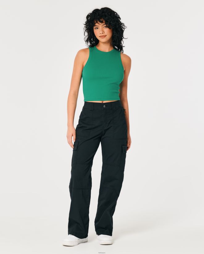 educación física Hollister camiseta sin mangas de canalé con cuello alto verde 086N62395 mujer tapas