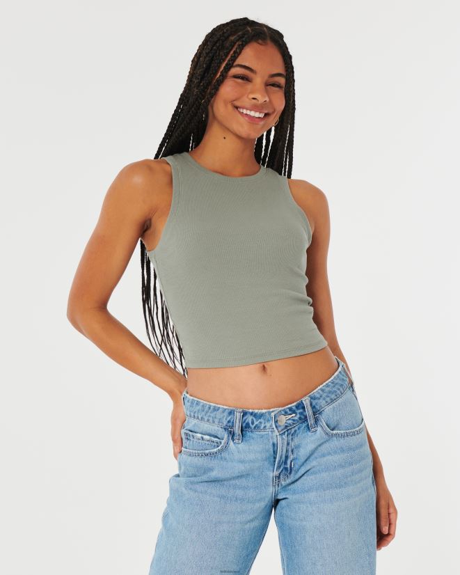educación física Hollister camiseta sin mangas de canalé con cuello alto verde oliva 086N6249 mujer tapas