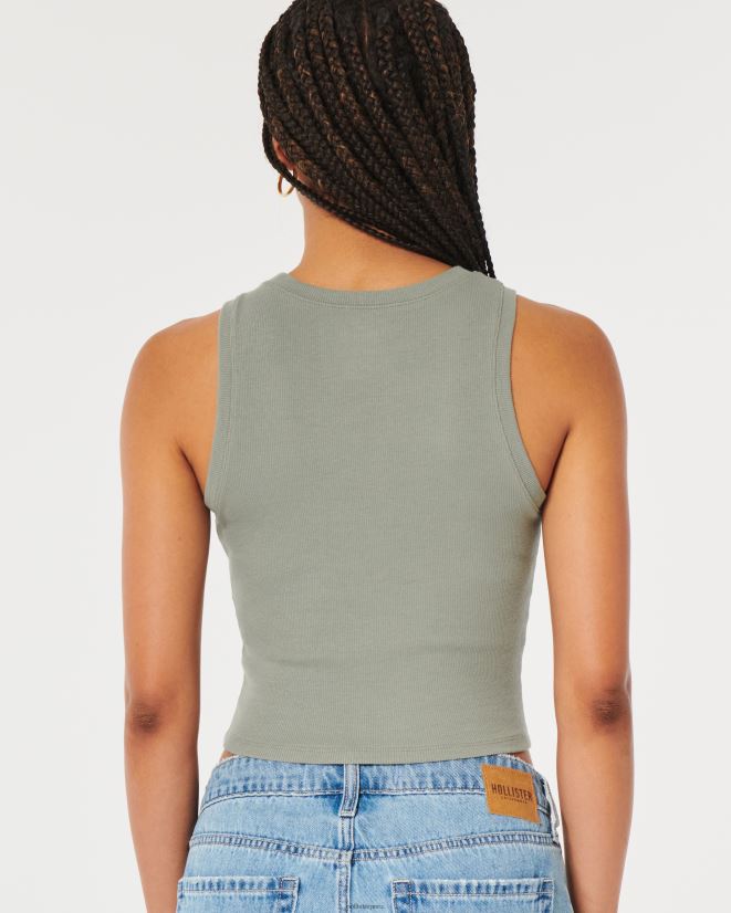 educación física Hollister camiseta sin mangas de canalé con cuello alto verde oliva 086N6249 mujer tapas