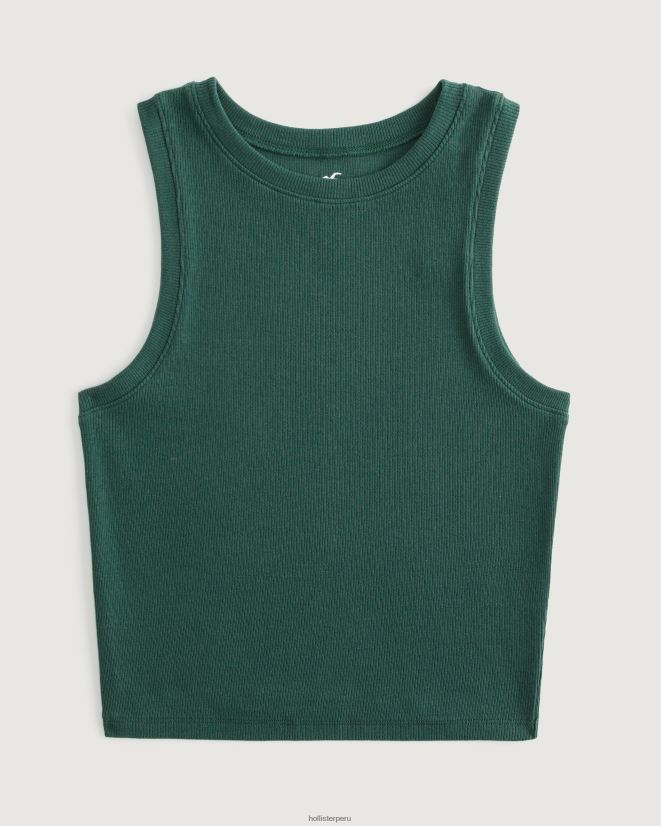educación física Hollister camiseta sin mangas de canalé con cuello alto verde oscuro 086N6218 mujer tapas