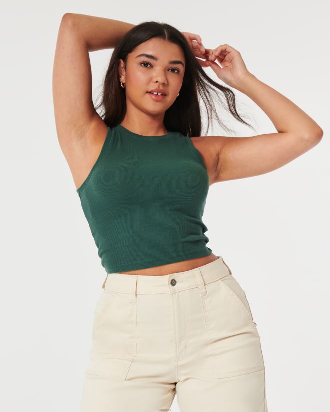 educación física Hollister camiseta sin mangas de canalé con cuello alto verde oscuro 086N6218 mujer tapas