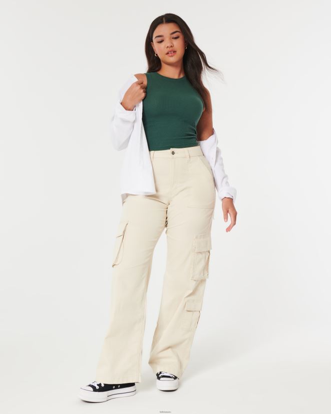 educación física Hollister camiseta sin mangas de canalé con cuello alto verde oscuro 086N6218 mujer tapas