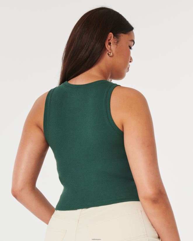 educación física Hollister camiseta sin mangas de canalé con cuello alto verde oscuro 086N6218 mujer tapas