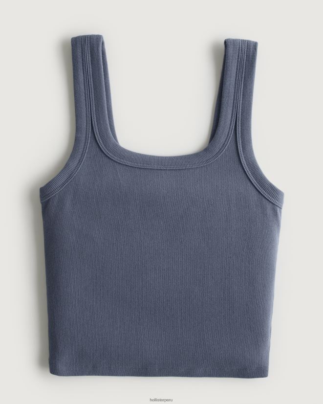 educación física Hollister camiseta sin mangas de canalé con cuello cuadrado azul 086N62205 mujer tapas