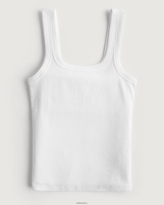 educación física Hollister camiseta sin mangas de canalé con cuello cuadrado blanco 086N62193 mujer tapas