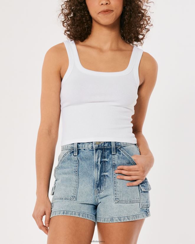 educación física Hollister camiseta sin mangas de canalé con cuello cuadrado blanco 086N62193 mujer tapas