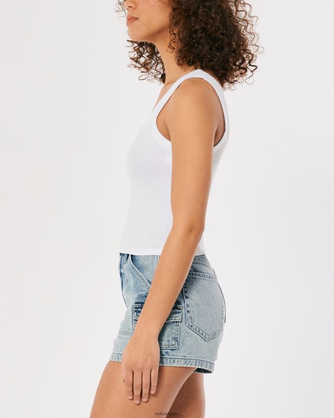 educación física Hollister camiseta sin mangas de canalé con cuello cuadrado blanco 086N62193 mujer tapas