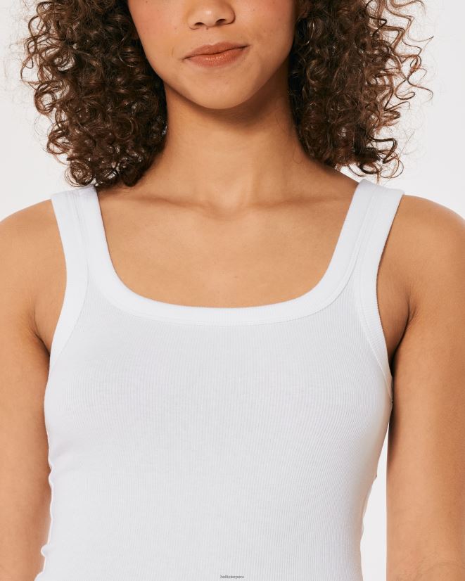 educación física Hollister camiseta sin mangas de canalé con cuello cuadrado blanco 086N62193 mujer tapas