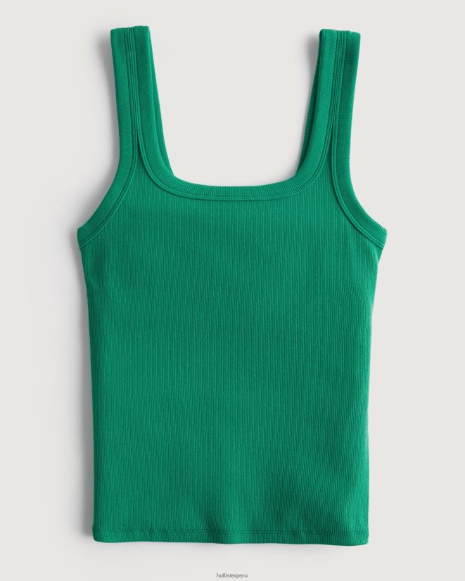 educación física Hollister camiseta sin mangas de canalé con cuello cuadrado verde 086N62273 mujer tapas
