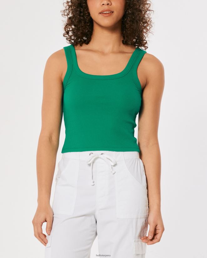 educación física Hollister camiseta sin mangas de canalé con cuello cuadrado verde 086N62273 mujer tapas
