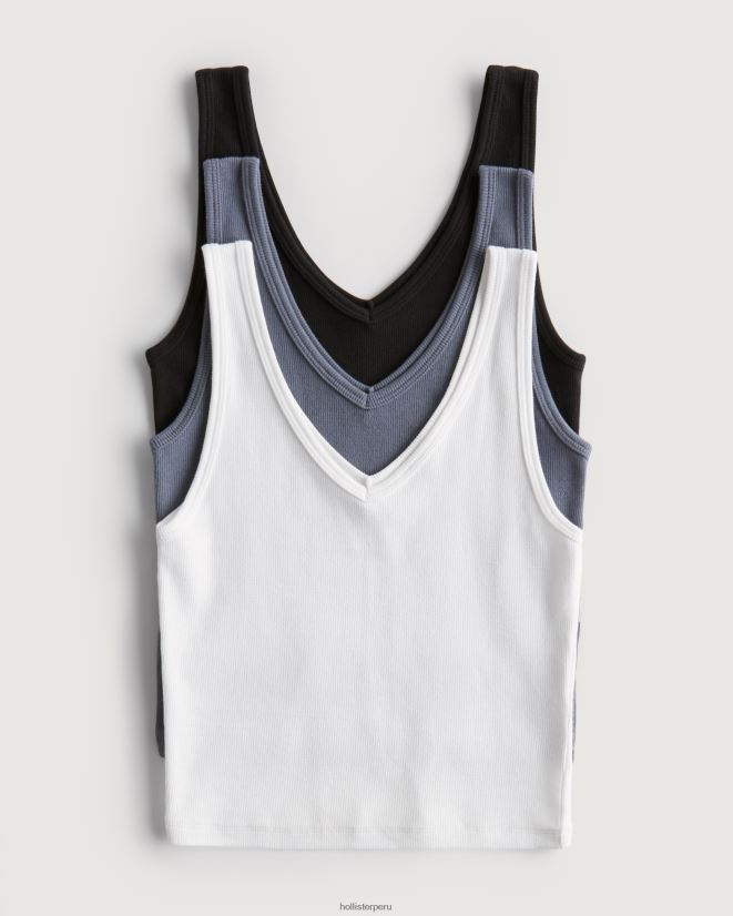 educación física Hollister camiseta sin mangas de canalé con cuello en V negro-azul-blanco 086N6230 mujer tapas