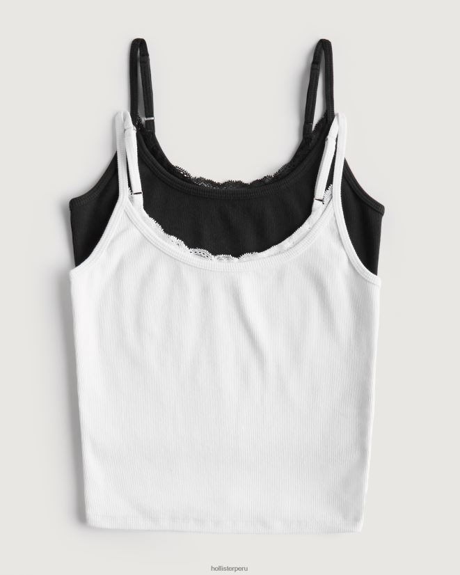 educación física Hollister camisola con ribete de encaje de canalé paquete de 2 blanco negro 086N62427 mujer tapas