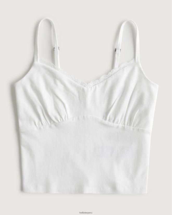 educación física Hollister camisola con ribete de encaje y busto fruncido blanco 086N62329 mujer tapas