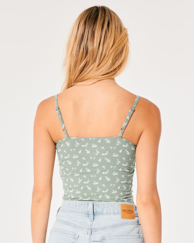 educación física Hollister camisola con ribete de encaje y busto fruncido floral verde 086N62135 mujer tapas