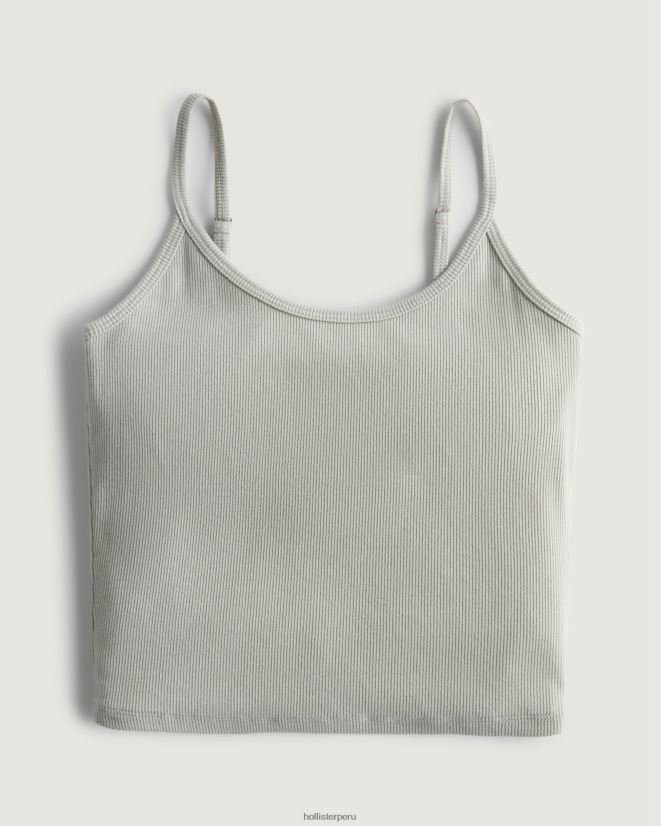 educación física Hollister camisola de canalé con escote redondo verde salvia 086N62223 mujer tapas