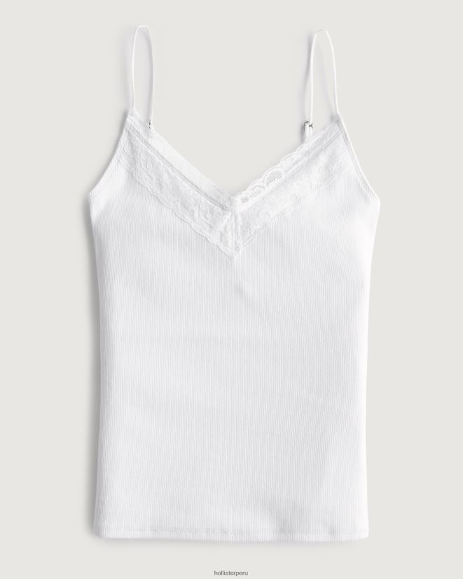 educación física Hollister camisola de canalé con ribete de encaje blanco 086N62178 mujer tapas