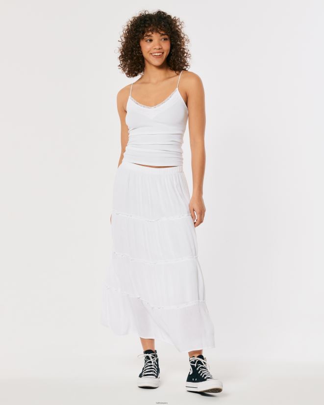 educación física Hollister camisola de canalé con ribete de encaje blanco 086N62178 mujer tapas