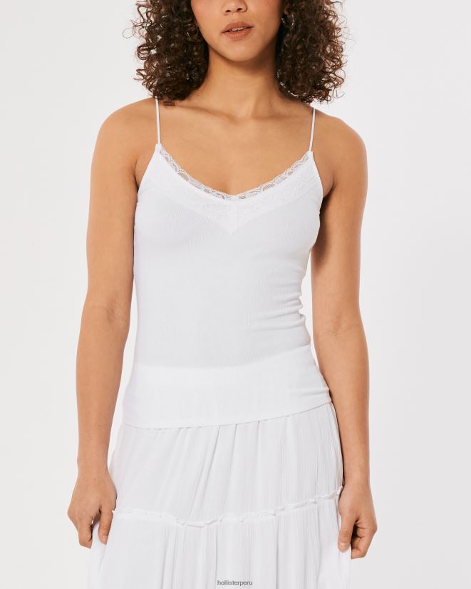 educación física Hollister camisola de canalé con ribete de encaje blanco 086N62178 mujer tapas