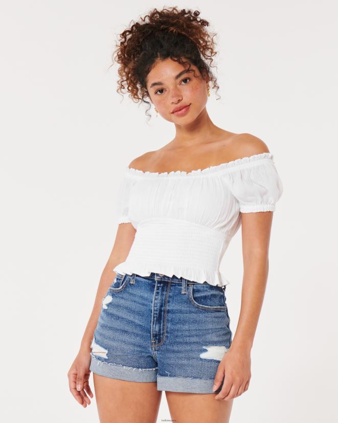 educación física Hollister parte superior de la cintura fruncida con hombros descubiertos o con hombros descubiertos blanco 086N62105 mujer tapas