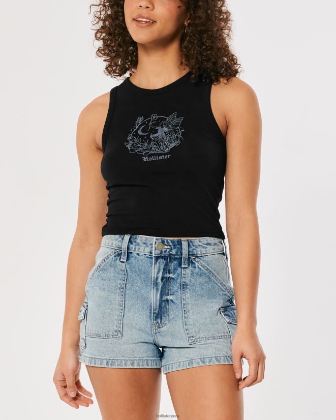 educación física Hollister playera sin mangas con logo y cuello alto negro 086N62258 mujer tapas