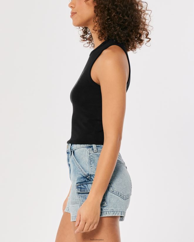 educación física Hollister playera sin mangas con logo y cuello alto negro 086N62258 mujer tapas