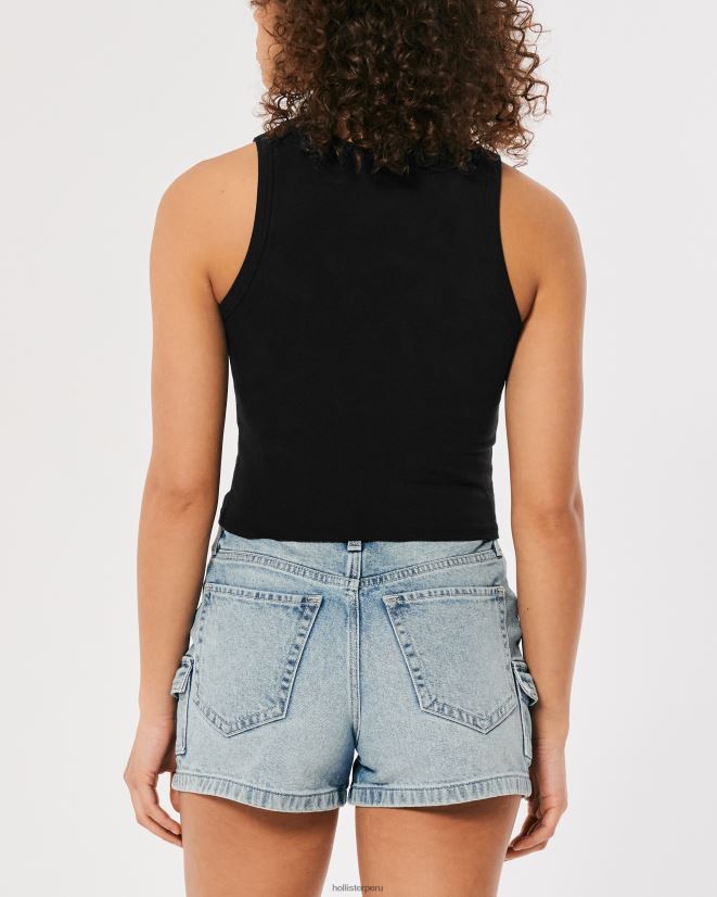 educación física Hollister playera sin mangas con logo y cuello alto negro 086N62258 mujer tapas