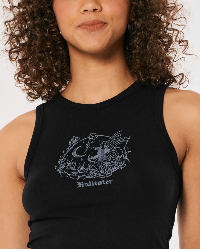 educación física Hollister playera sin mangas con logo y cuello alto negro 086N62258 mujer tapas
