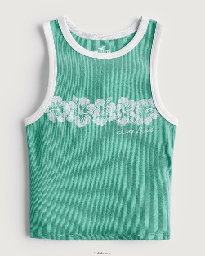 educación física Hollister playera sin mangas larga de canalé con cuello alto y gráfico verde 086N62213 mujer tapas