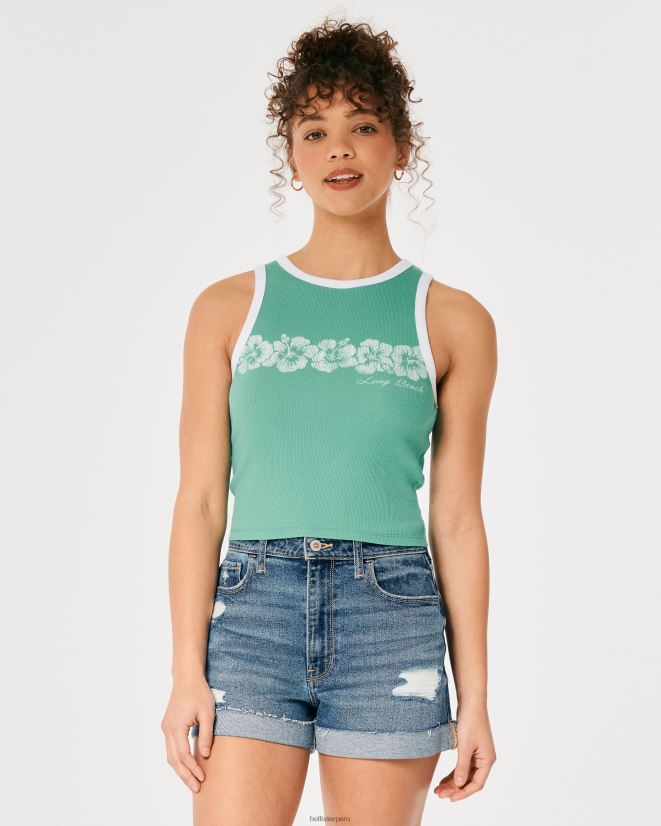 educación física Hollister playera sin mangas larga de canalé con cuello alto y gráfico verde 086N62213 mujer tapas
