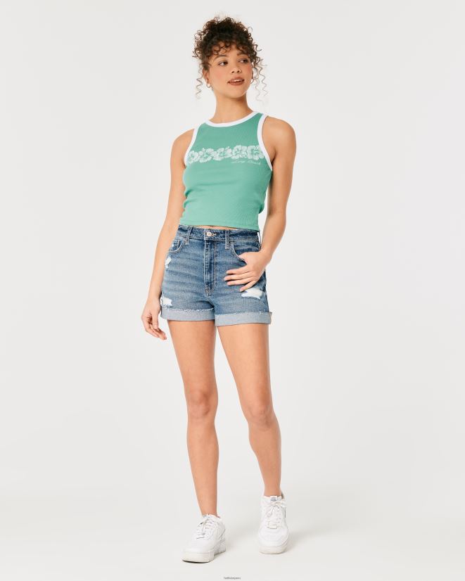 educación física Hollister playera sin mangas larga de canalé con cuello alto y gráfico verde 086N62213 mujer tapas
