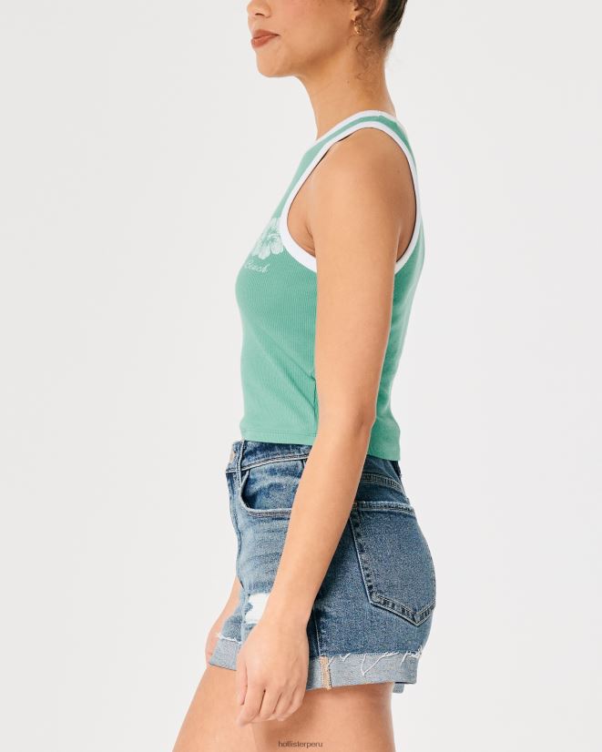 educación física Hollister playera sin mangas larga de canalé con cuello alto y gráfico verde 086N62213 mujer tapas