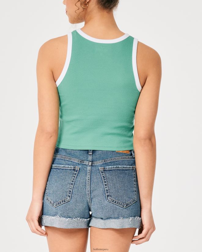 educación física Hollister playera sin mangas larga de canalé con cuello alto y gráfico verde 086N62213 mujer tapas