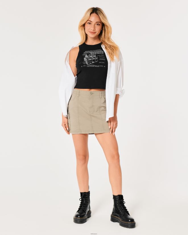 educación física Hollister tanque gráfico de registros subterráneos acanalado negro 086N6256 mujer tapas