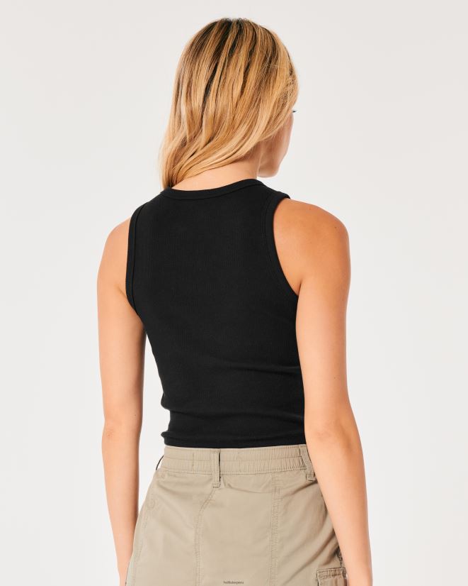 educación física Hollister tanque gráfico de registros subterráneos acanalado negro 086N6256 mujer tapas