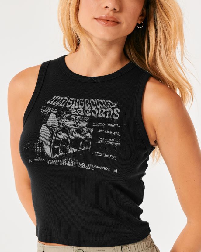 educación física Hollister tanque gráfico de registros subterráneos acanalado negro 086N6256 mujer tapas