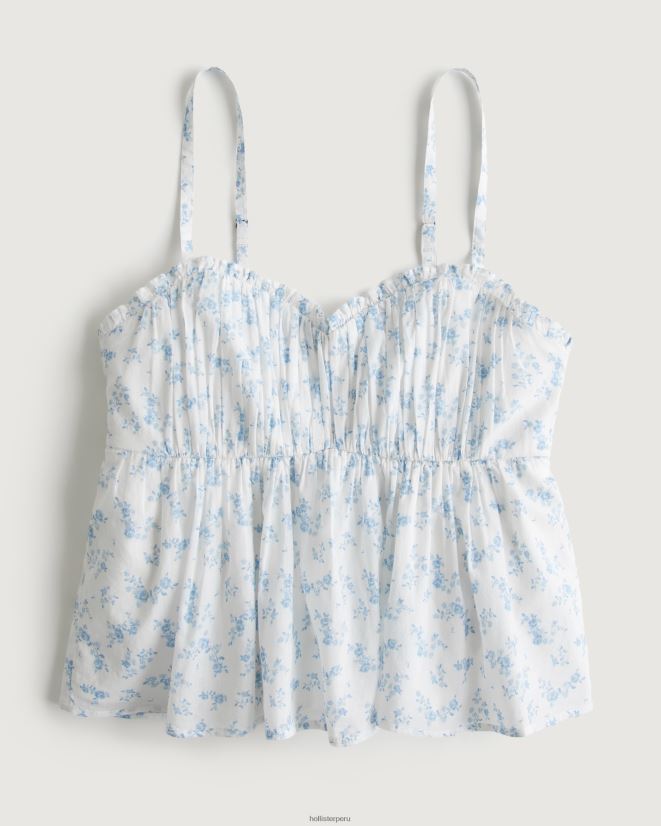 educación física Hollister top babydoll de algodón fruncido flores blancas 086N62288 mujer tapas