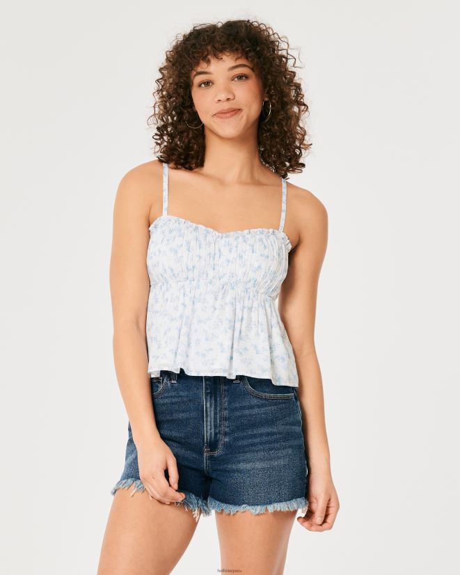 educación física Hollister top babydoll de algodón fruncido flores blancas 086N62288 mujer tapas