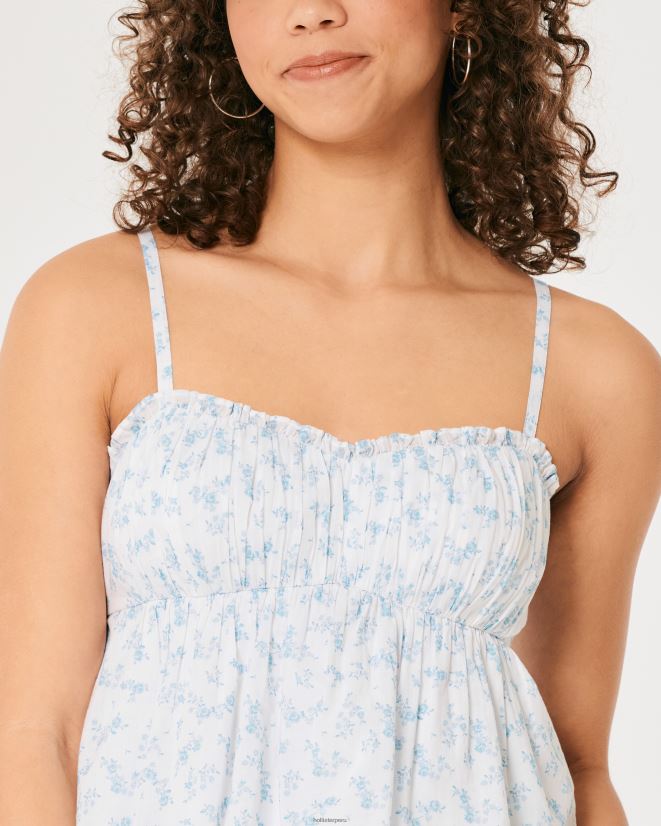 educación física Hollister top babydoll de algodón fruncido flores blancas 086N62288 mujer tapas