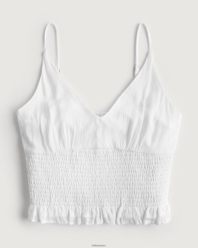 educación física Hollister top con cintura fruncida y cuello en V blanco 086N62412 mujer tapas