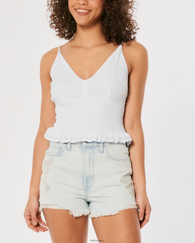educación física Hollister top con cintura fruncida y cuello en V blanco 086N62412 mujer tapas
