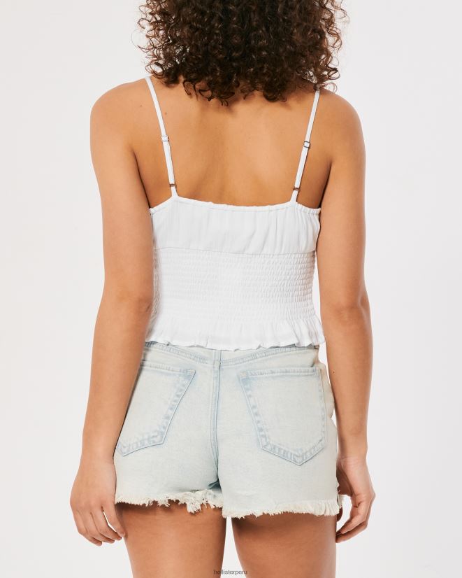 educación física Hollister top con cintura fruncida y cuello en V blanco 086N62412 mujer tapas