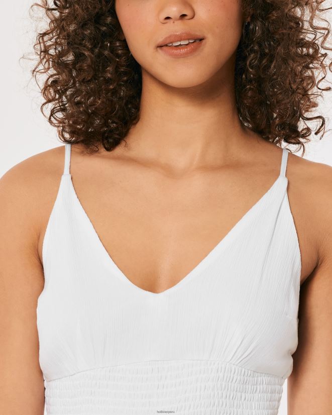 educación física Hollister top con cintura fruncida y cuello en V blanco 086N62412 mujer tapas