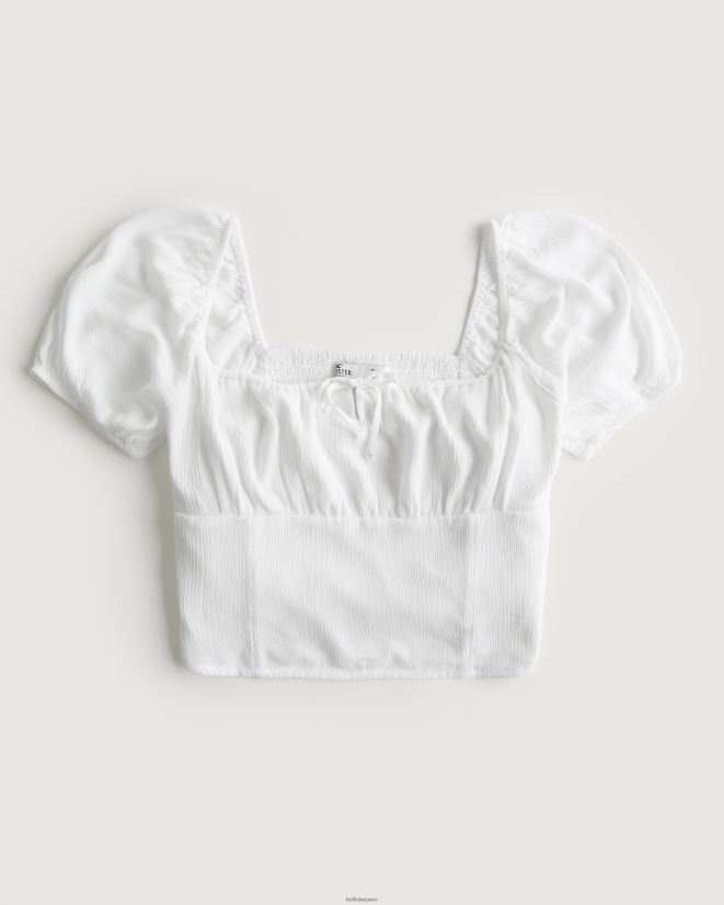 educación física Hollister top de manga corta con lazo en el busto blanco 086N6273 mujer tapas