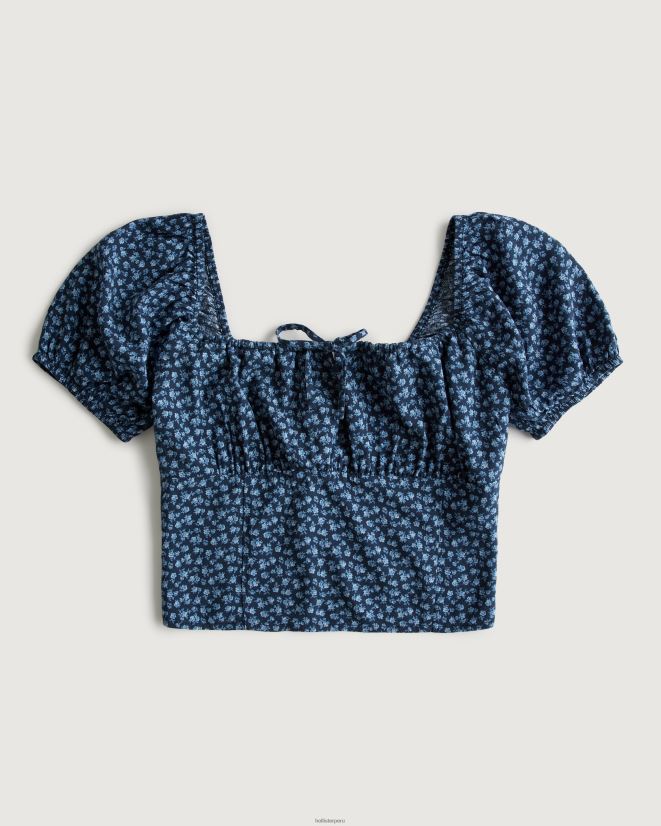 educación física Hollister top de manga corta con lazo en el busto floral azul marino 086N6293 mujer tapas