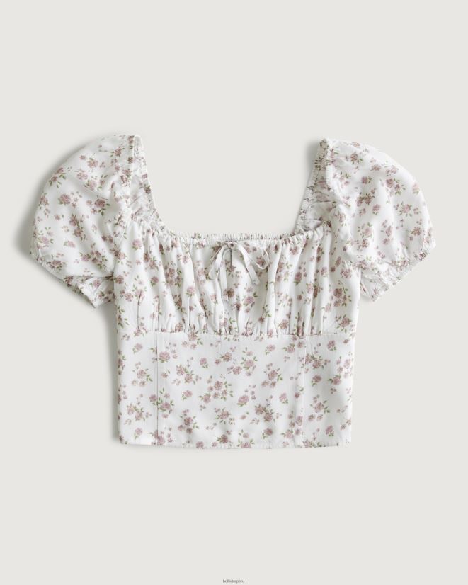 educación física Hollister top de manga corta con lazo en el busto flores blancas 086N6247 mujer tapas