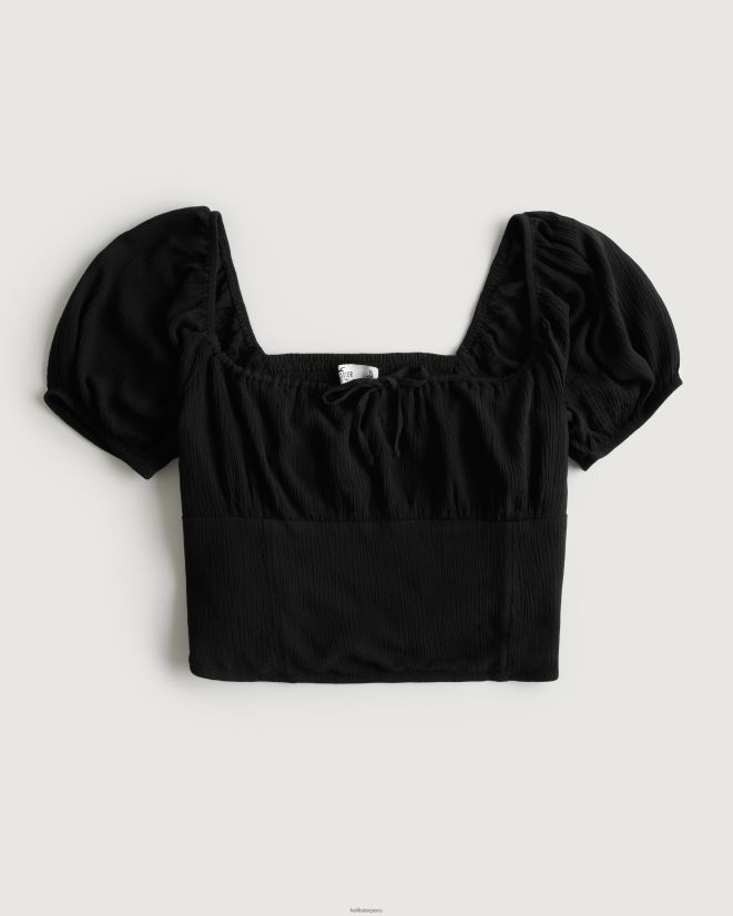 educación física Hollister top de manga corta con lazo en el busto negro 086N62117 mujer tapas