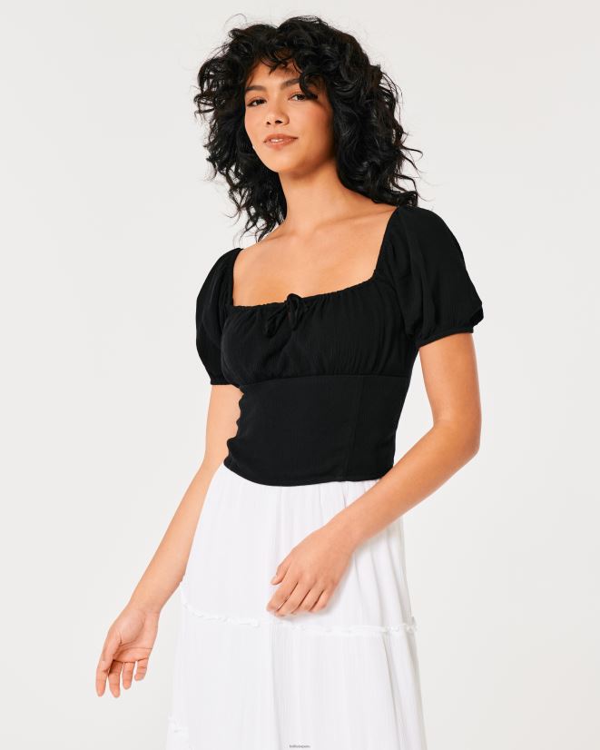 educación física Hollister top de manga corta con lazo en el busto negro 086N62117 mujer tapas