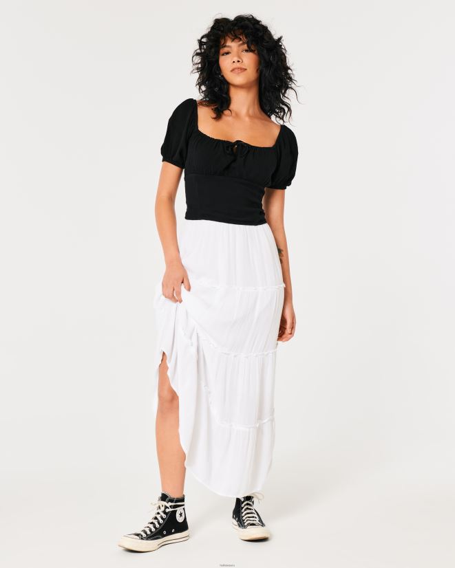 educación física Hollister top de manga corta con lazo en el busto negro 086N62117 mujer tapas