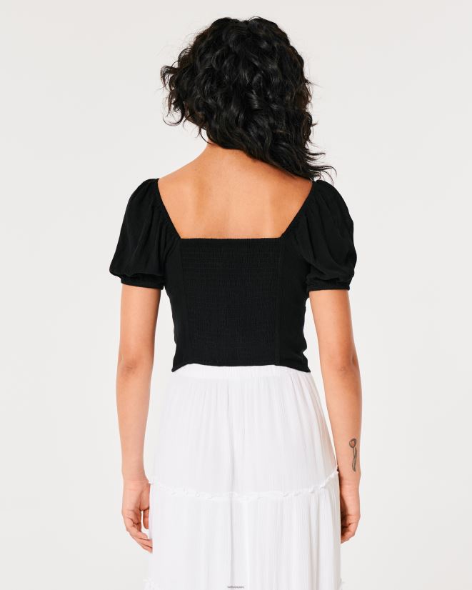 educación física Hollister top de manga corta con lazo en el busto negro 086N62117 mujer tapas