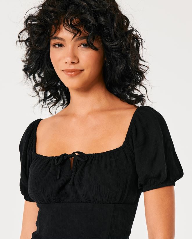 educación física Hollister top de manga corta con lazo en el busto negro 086N62117 mujer tapas